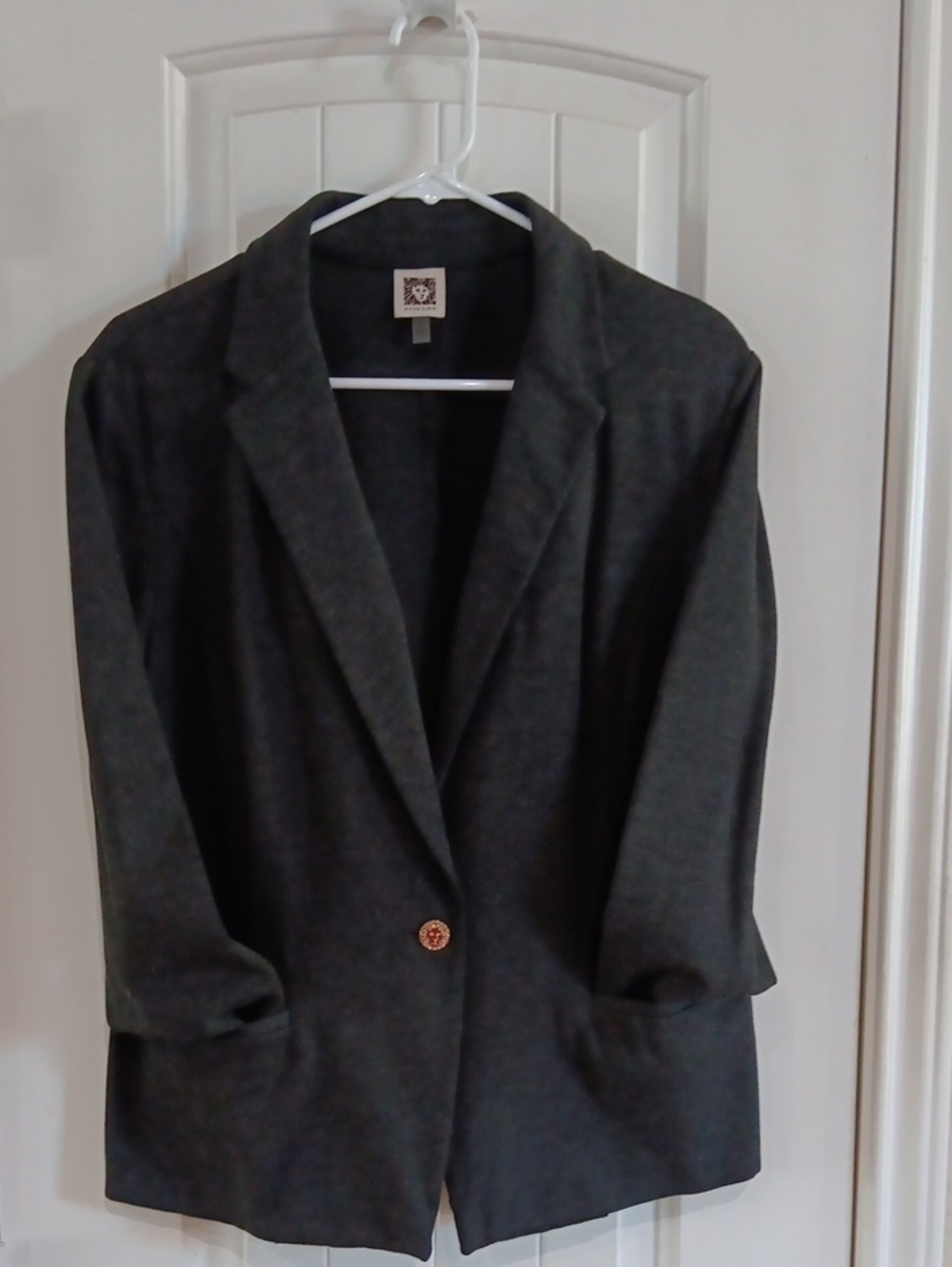 Anne Klein Charcoal Gray Heather Single-Button Ponte Knit Blazer Size L